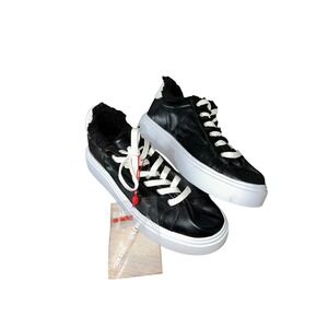 New SCHUTZ Women's Black Leather Faux Fur Kristin Sneaker‎ Size 10 New